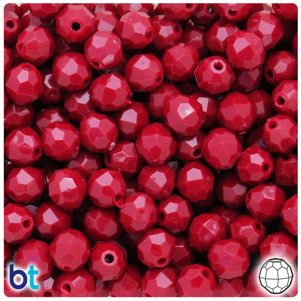 BeadTin Burgundy Opaque 10mm Faceted Round Plastic Craft Beads (225pcs)